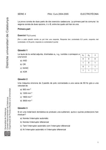 Examen de Electrotecnia (selectividad de 2005)