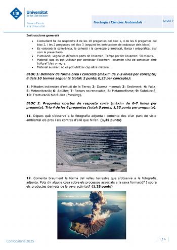 Examen de Geología y Ciencias Ambientales (PBAU de 2025)