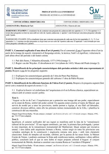 Historia del Arte – PAU Comunidad Valenciana (2026)