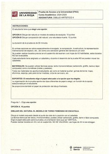 Examen de Dibujo Artístico II (EBAU de 2025)