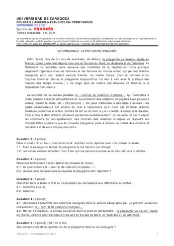 Examen de Francés (selectividad de 2007)