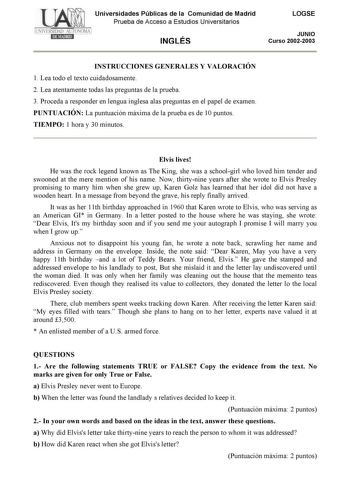 Examen de Inglés (selectividad de 2003)