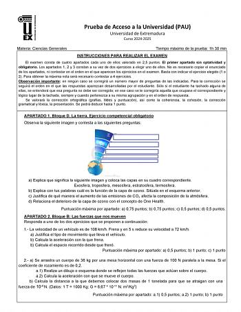 Examen de Ciencias Generales (EBAU de 2025)