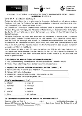 Examen de Alemán (PAU de 2014)