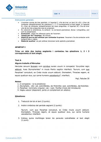 Examen de Latín II (PBAU de 2025)