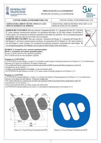 Dibujo Técnico Aplicado a las Artes Plásticas y al Diseño II – PAU Comunidad Valenciana (2026)