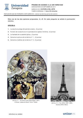 Examen de Historia del Arte (PAU de 2014)
