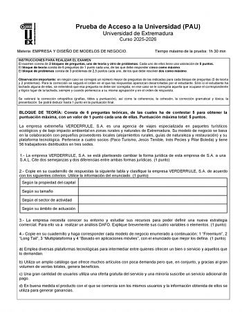 Empresa y Diseño de Modelos de Negocio – EBAU Extremadura (2026)
