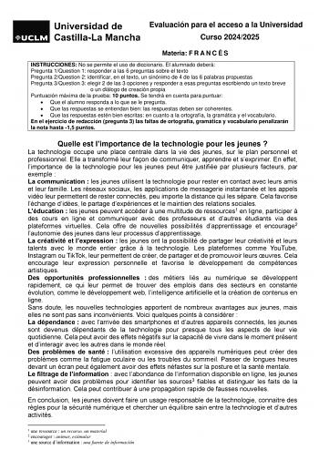 Examen de Francés (EvAU de 2025)