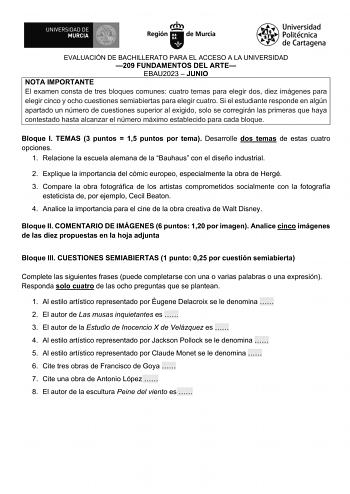 Examen de Fundamentos del Arte (EBAU de 2024)
