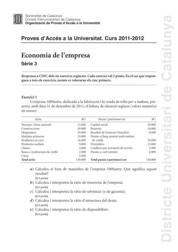 Examen de Economía de la Empresa (PAU de 2012)
