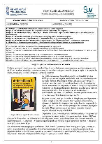 Francés – PAU Comunidad Valenciana (2026)