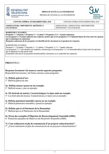 Movimientos Culturales y Artísticos – PAU Comunidad Valenciana (2026)