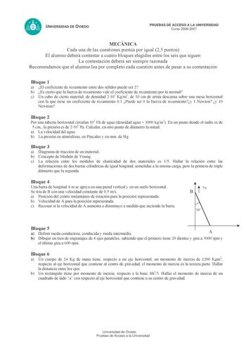 UNIVERSIDAD DE OVIEDO PRUEBAS DE ACCESO A LA UNIVERSIDAD Curso 20062007   0                   0    1             5 23    4 6  7 8  1   5  9                    t   C 6 6     9  9    AB          5      5 Universidad de Oviedo Pruebas de Acceso a la Universidad