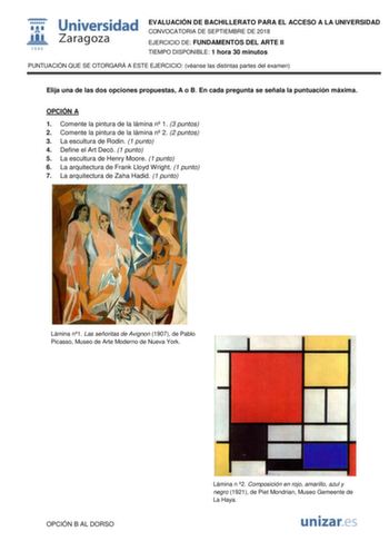 Examen de Fundamentos del Arte (EvAU de 2018)