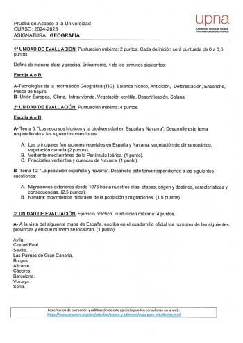 Examen de Geografía (EvAU de 2025)