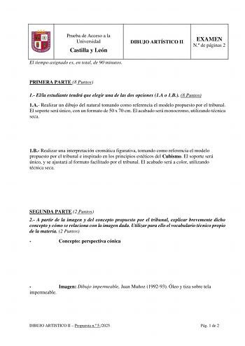 Examen de Dibujo Artístico II (EBAU de 2025)