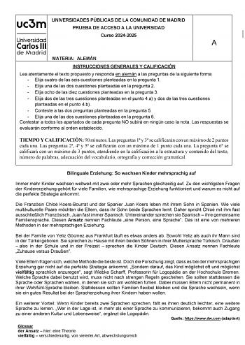 Examen de Alemán (EvAU de 2025)