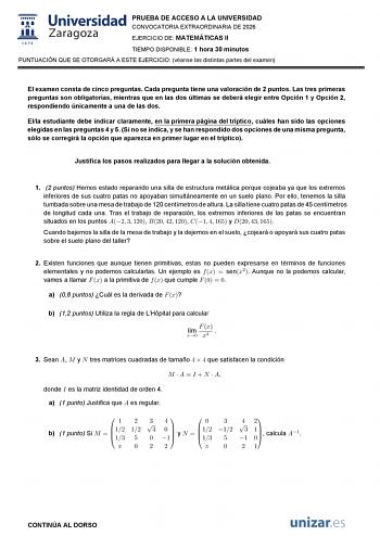 Matemáticas II – EvAU Aragón (2026)