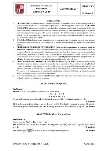 Examen de Matemáticas II (EBAU de 2025)