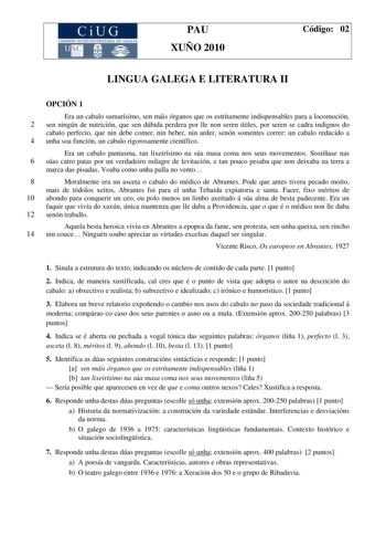 Examen de Lengua Gallega y Literatura (PAU de 2010)