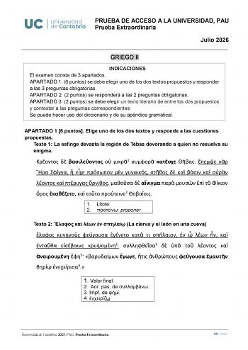 Griego – EBAU Cantabria (2026)