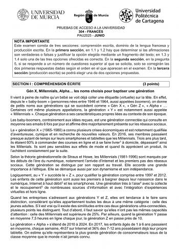 Examen de Francés (EBAU de 2025)