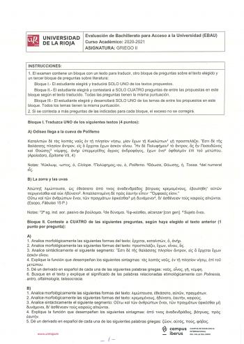 Examen de Griego (EBAU de 2021)