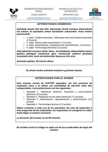 Artes Escénicas – EAU País Vasco (2026)