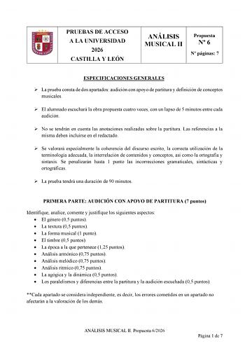Análisis Musical – EBAU Castilla y León (2026)