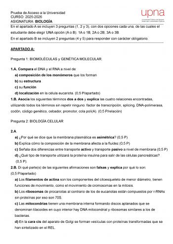 Biología – EvAU Navarra (2026)