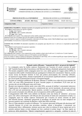 Examen de Italiano (PAU de 2024)