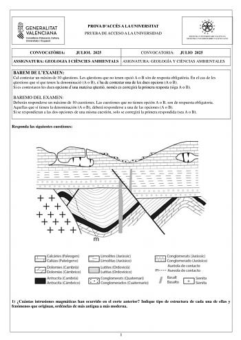 Examen de Geología y Ciencias Ambientales (PAU de 2025)