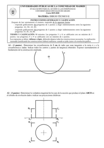 Examen de Dibujo Técnico II (EvAU de 2020)