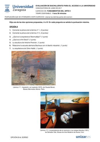 Examen de Fundamentos del Arte (EvAU de 2017)