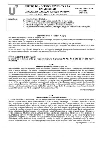Examen de Francés (PEvAU de 2021)