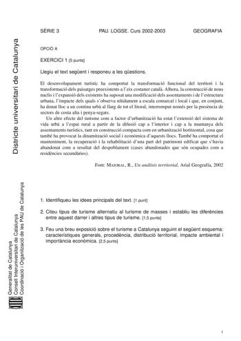 Examen de Geografía (selectividad de 2003)