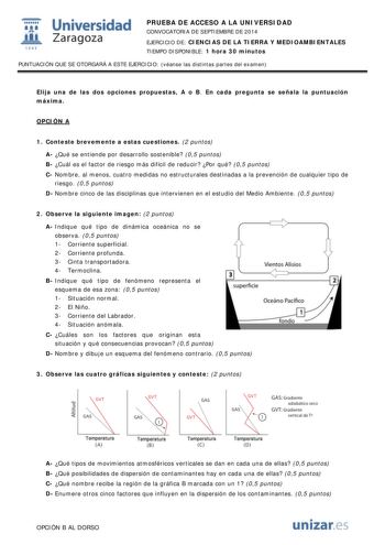 Examen de Ciencias de la Tierra y Medioambientales (PAU de 2014)