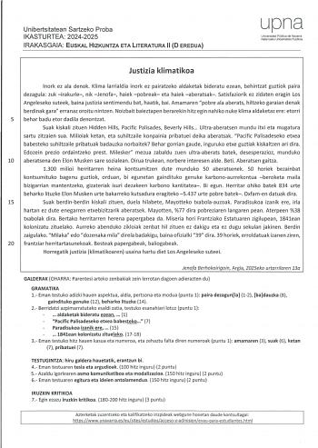 Examen de Lengua Vasca y Literatura (EvAU de 2025)