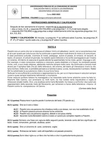 Examen de Italiano (EvAU de 2023)
