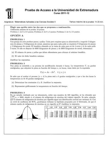 Examen de Matemáticas Aplicadas a las Ciencias Sociales (PAU de 2012)