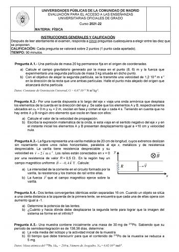 Examen de Física (EvAU de 2022)