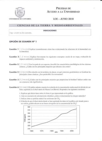 Examen de Ciencias de la Tierra y Medioambientales (PAU de 2010)