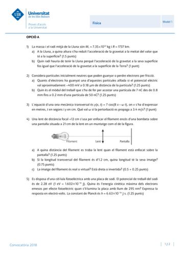 Examen de Física (PBAU de 2018)