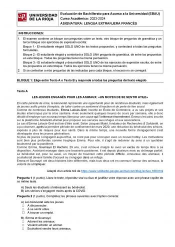 Examen de Francés (EBAU de 2024)