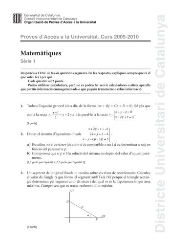 Examen de Matemáticas II (PAU de 2010)