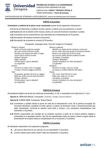 Coro y Técnica Vocal – EvAU Aragón (2026)