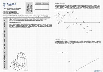 PEGUE AQUÍ LA CABECERA ANTES DE ENTREGAR EL EXAMEN ESPACIO RESERVADO PARA LA UNIVERSIDAD CALIFICACIÓN 2 Corrección doble corrección EVALUACIÓN BACHILLERATO PARA EL ACCESO A LA UNIVERSIDAD CONVOCATORIA ORDINARIA DE 2023 EJERCICIO DE DIBUJO TÉCNICO II TIEMPO DISPONIBLE 1 hora 30 minutos PUNTUACIÓN QUE SE OTORGARÁ A ESTE EJERCICIO Cada una de las cuestiones puntuará sobre 35 puntos La valoración obtenida por el alumno se prorrateará proporcionalmente a valor máximo de 1000 puntos factor 095238 Ele…