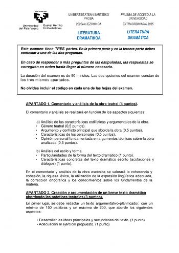 Examen de Literatura Dramática (EAU de 2025)