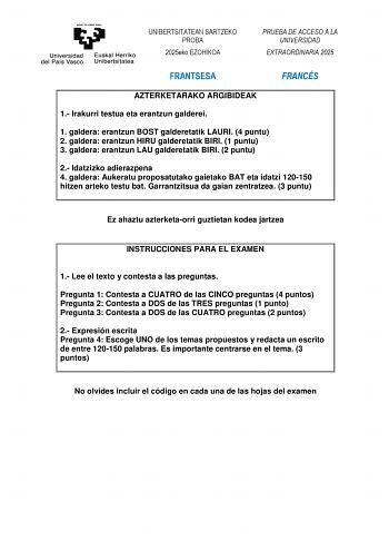 Examen de Francés (EAU de 2025)